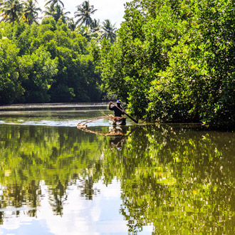 Bentota rivier met een vissersbootje in de jungle