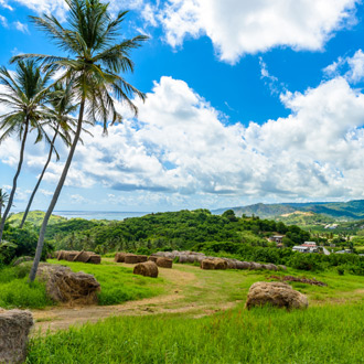 Uitzicht over de heuvels van Cherry Tree Hill Barbados