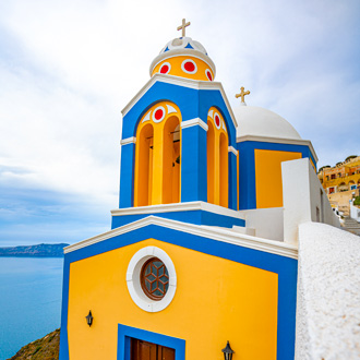 Kerkje in Thira, Santorini, Griekenland
