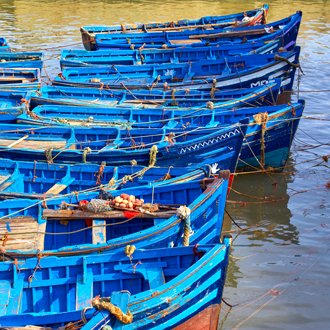 Marokko-Blauwe-bootjes-in-de-haven-van-Essaouira