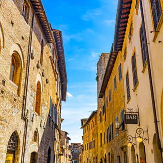Oude gebouwen in San Gimignano, Italië