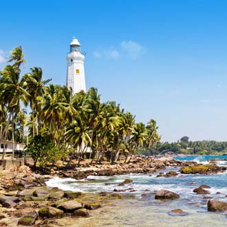 Vuurtoren met palmbomen en de oceaan Galle Sri Lanka
