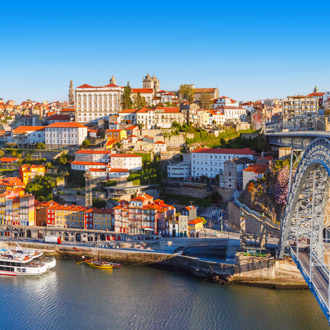 Luchtfoto van de oude binnenstad van Porto