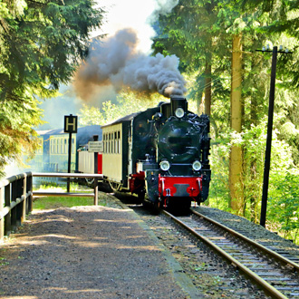 Foto van de historische trein in het Ertsgebergte