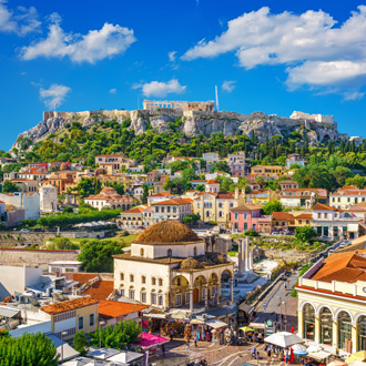 Zicht op Acropolis in Athene, Griekenland