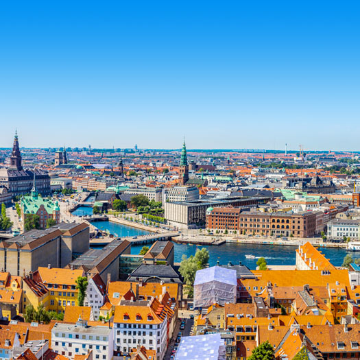 Overzicht van de stad Kopenhagen in Denemarken
