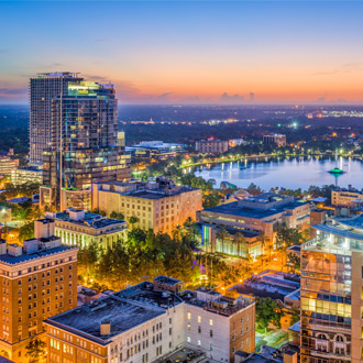 Kleurrijke luchtfoto van gebouwen in Orlando, Verenigde Staten