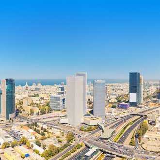 De skyline van Ramat Gan in Tel Aviv, Israël