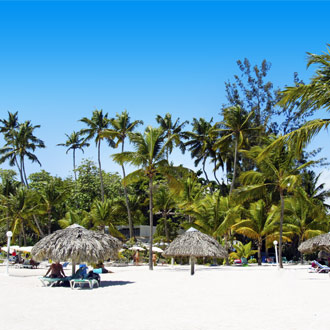 Witte zandstrand van Boca Chica met palmbomen in de Dominicaanse Republiek