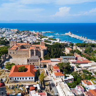 Panoramisch uitzicht op de oude stad, Rhodos, Griekenland