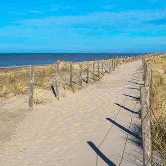 Foto van een zandweg die naar de duinen leidt in Egmond Aan Zee