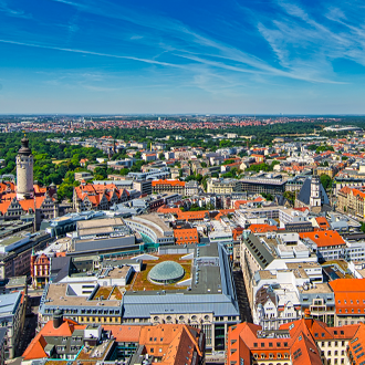Stadscentrum van Leipzig vanuit de lucht 