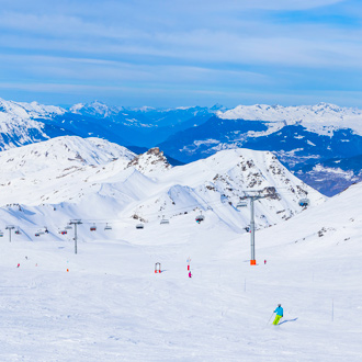 Het skigebied van Val Thorens in de Franse Alpen in Frankrijk