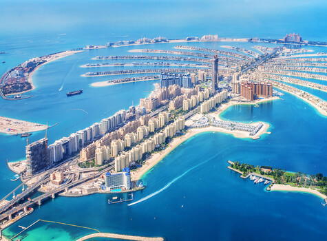 <p>Luchtfoto van Palm Jumeirah in Dubai in de Verenigde Arabische Emiraten</p>