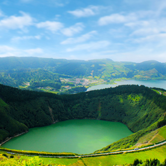 <p>Het meer van Sete Cidades op de Azoren</p>