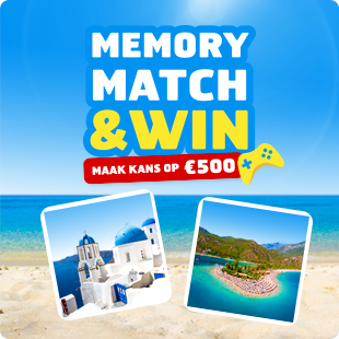 Prijsvrij Memory Match & Win een reischeque t.w.v. €500