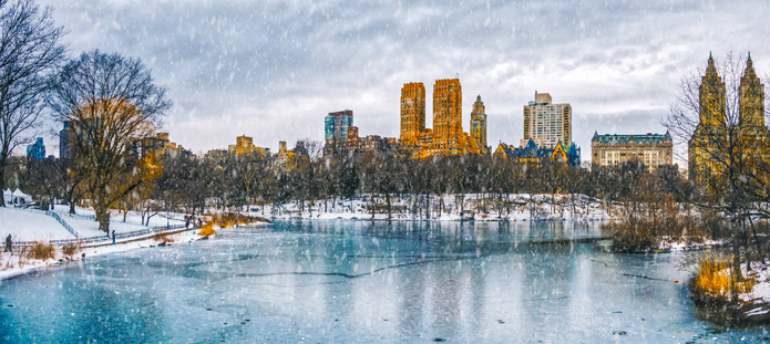 Bevroren vijver in Central Park van New York