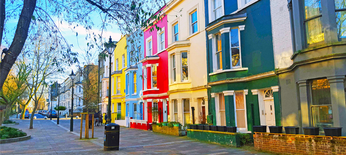 Gekleurde huizen in Londen