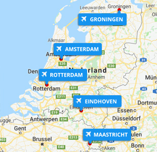 Kaart van Nederland met Nederlandse luchthavens