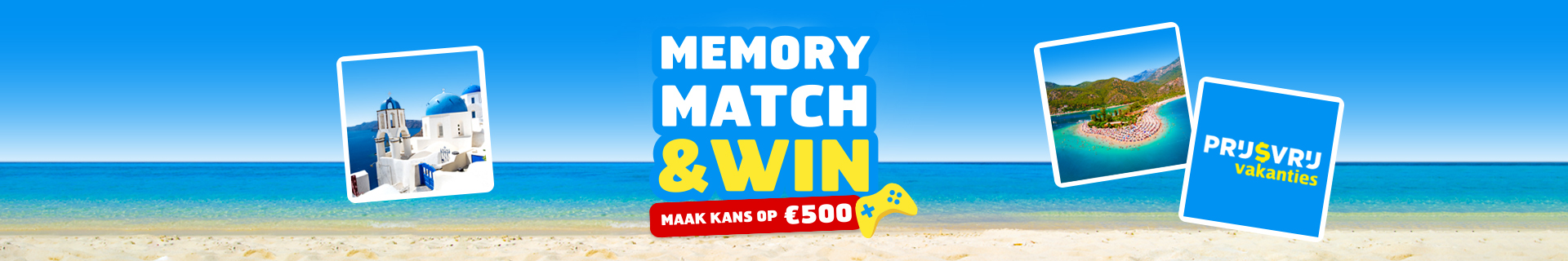 Memory Match & Win een reischeque t.w.v. € 500 bij Prijsvrij Vakanties